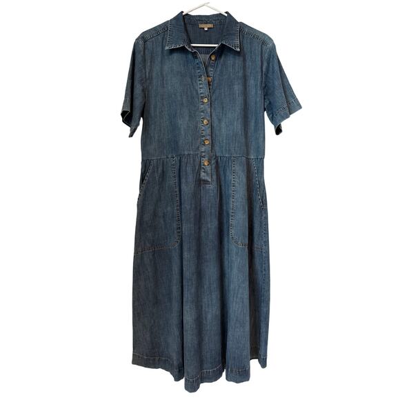 Lilla P blue Denim collared midi dress button front short sleeves small - Picture 4 of 13